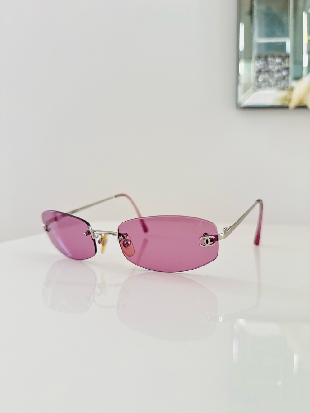 RARE 🍒 Vintage Chanel pink rimless 4002 CC sunglasses. - Picture 5 of 7